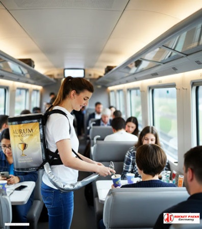 Hawker Coffee Dispensing Backpack at Oslo carnival event, ideal for studio live marketing, experience-oriented promotions, personal service, and interactive customer communication.