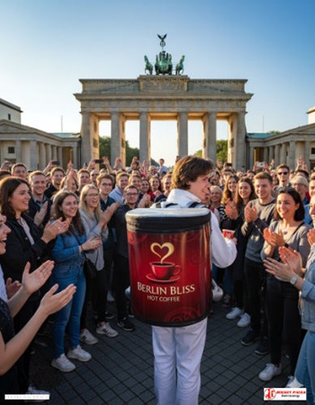 Professional Iced Coffee Dispensing Backpack used at Madrid festival for sample testing, brand campaign activation, personal promotion, and POS action to boost customer loyalty and tasting experiences.