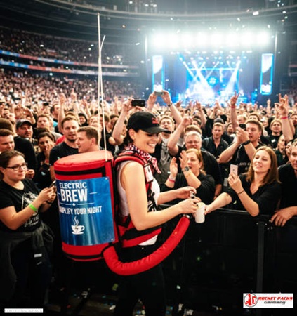 Takeaway Coffee Backpack with Iced Americano at Prague business event, arranged to promote sales, brand activation, and enhance visitor engagement with portable coffee solutions.