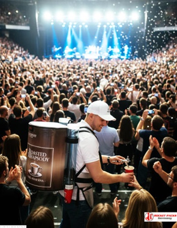 Takeaway Coffee Backpack with Espresso at Dublin trade show, providing live tasting, branding communication, and POS activation to maximize promotional effect.
